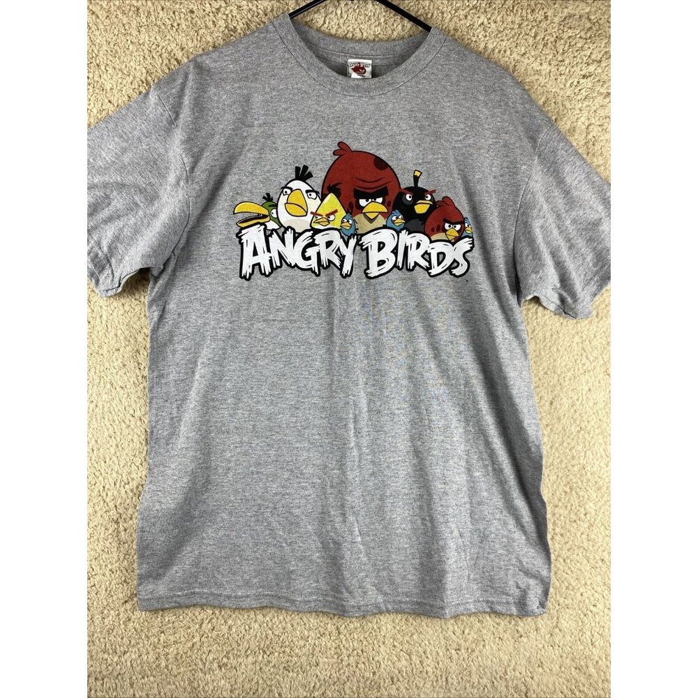 Angry Birds Mens Sz L Short Sleeve Graphic Print T-Shirt Gray